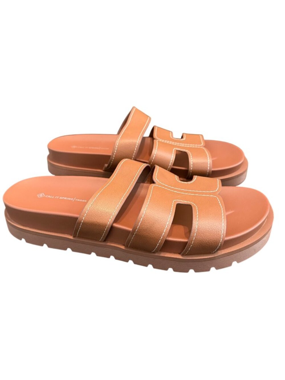 Call It Spring Vegan Tan Double-Strap Sandals Women’s Size 10.5